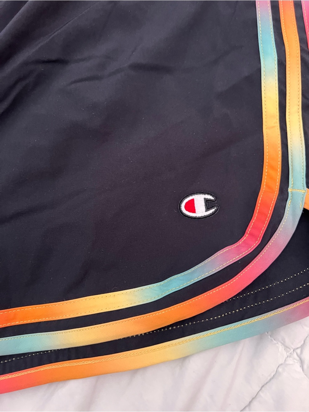 Champion 3X Black Athletics Shorts with Rainbow Stripe Trim - Picture 2 of 14